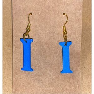 ☀️3/$9☀️ Letter “I” Wood Earrings (Blue)